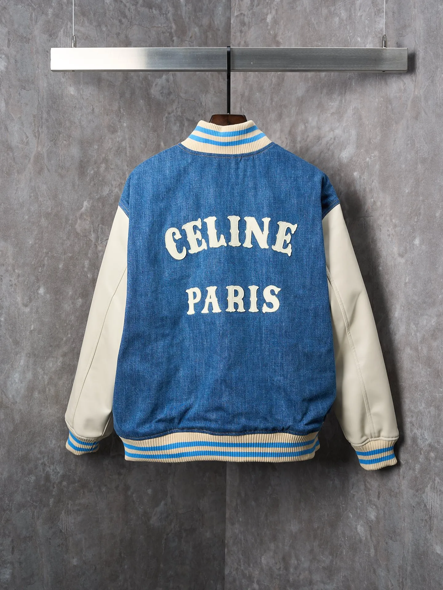 [Real auction] Celine/Celine Arc de Triomphe washed denim patchwork baseball jacket [In Stock] S M L XL